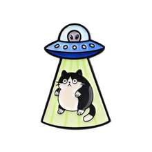 Cartoon UFO Katzen Soft Emaille Anstecknadel Herren Broschen für Kleidung, Damen Revers Anstecknadeln für Rucksack Abzeichen Anstecknadeln Accessoires Schmuck