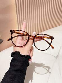 1副复古豹纹铆钉圆框眼镜，PC材质，轻便，Y2K风格，手机配件，女士眼镜，假眼镜，透明眼镜，女士眼镜，圣诞节配饰，万圣节特辑，适合日常办公通勤、返校季、游戏、派对造型、校园学习等场合。 - A - 查看 8
