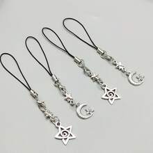 2pcs DIY Hollow Rhinestone Star & Moon Phone Charm Pendant, Korean Style Minimalist Phone Lanyard Charm - Multicolor - View 6