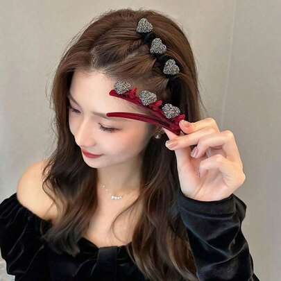 2PCS Fashionable Luxurious Rhinestone Side Clips, Multi-Layer Hollow Textured Princess Alligator Hair Clip Hairpin, Hair Accessories For Women