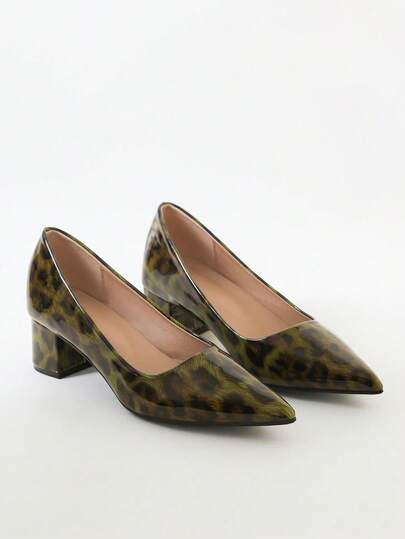 Women's Elegant Versatile Low Vamp High Heel Shoes, Soft Leather Chunky Heel Office Work Shoes, Spring/Summer New Arrival