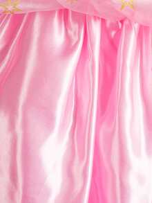 6pcs/Set Girls Pink Floral Pattern Sleeveless Dress, Crown, Magic Wand, Gloves, Wings Costume Set, Children Christmas, Halloween, Carnival Cosplay Dress Suit - Pink - View 7