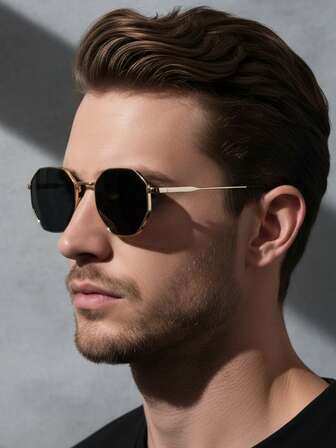 男女通用几何时尚眼镜 - 金属镜框，PC镜片，有色镜片，轻便时尚，适合休闲佩戴，现代风格，经久耐用，适合日常生活