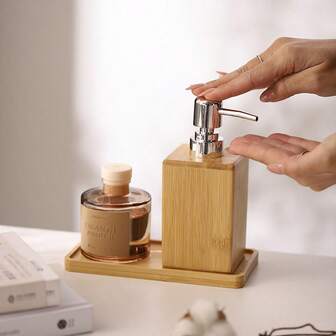 1 件 210ml 竹木分体瓶化妆品、精油、洗发水、沐浴露、洗手液泵、瓶子容器、厨房和浴室装饰配件、液体皂液器秋季装饰返校