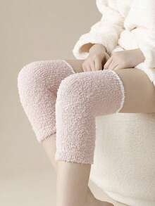 1 Pair Coral Fleece Fluffy Leg Warmers, Winter Thick Knee Protector Leg Sleeve For Women, Cozy - Light Grey - View 18