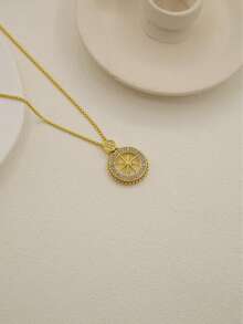 1pc Elegant Sparkling Crystal Octagonal Star Pendant Necklace, Long Sweater Chain, Suitable For Autumn/Winter, Graceful Jewelry Decor, Ideal Gift For Women