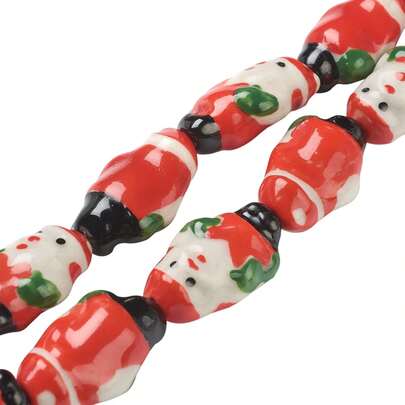 15 Piezas/Set de Cuentas Sueltas de Cerámica Tema de Santa Claus Rojo Decoración Hecha a Mano Accesorios 23x25 mm para Hacer Pendientes, Pulseras, Collares y Joyería Hecha a Mano
