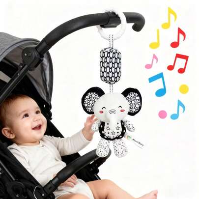 Brinquedos de pelúcia para bebês com anel de pendurar portátil, chocalho preto e branco - Boneco de pelúcia com chocalho para carrinho de bebê, adequado para assento de carro - Presentes ideais para bebês de 0 a 3, 6, 9 a 12 meses, meninos e meninas, brinquedos para recém-nascidos, raposas