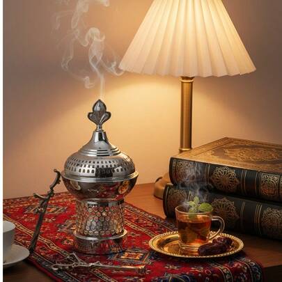1Pc/1Set Light Luxury Metal Incense Burner, Middle Eastern Arabic Style Bakhoor Burner. Suitable For Home Decoration, Bedroom, Living Room (As Centerpiece), Office, Yoga Studio, Party, Creating An Elegant Atmosphere. It Can Also Be Used For Temple Decoration. This Aroma Burner Is An Ideal Gift For Holidays