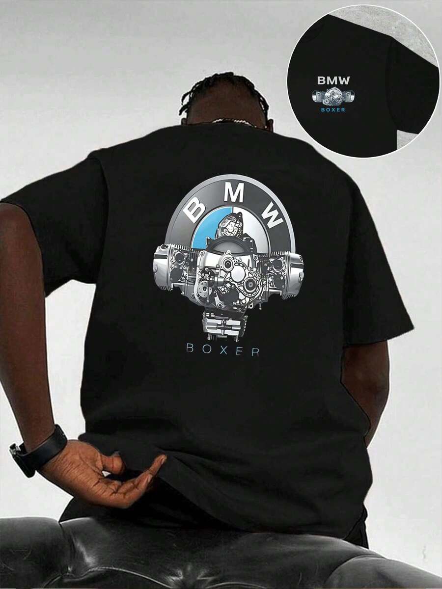 BMW Boxer Engine Graphic T-Shirt, 100% Cotton, Casual, Comfortable, Durable, Double-Sided Art Print. - 黑色 - 查看 1