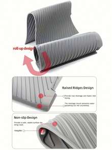 3/1pc Multi-Function Kitchen Drying Mat - Non-Slip, Quick-Drying, Heat-Resistant Rubber Mat For Dishes, Utensils And Cups - Black, Draining Design For Countertops And Bars, Kitchen Drying Mat | Rubber Drying Mat | 100% Rubber Covered - Grey - View 8