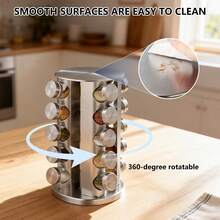 CHIQUERID 20 Jar Revolving Spice Rack,Kitchen Spice Organization For Cabinet Or Countertop,Seasoning Spice Organizer With Polished Stainless Steel&Black Caps - Bạc - Xem 5