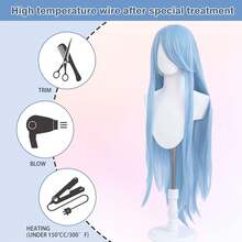 Perruque Longue 100 Cm, Cosplay Anime Universel, Parfaite Pour Fêtes, Usage Quotidien - 淺藍色 - 查看 3