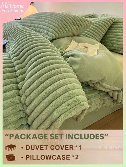 3件套绿色床上用品套装 - 1个被套和2个枕套，柔软舒适的家纺面料，多种颜色可选，适用于宿舍、卧室，简约时尚的家居装饰，可机洗，不含填充物 - 仿毛皮/羽绒被套套装，毛绒被套套装，1个带拉链的被套和2个枕套，不含被芯，尺寸可选：单人床、双人床、加大双人床、特大双人床