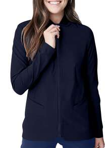 cimmuovere Women's Solid Color Functional High-Stretch V-Neck Long Sleeve Scrubs Top, Nurse Scrubs Workwear For Dentist, Healthcare, Laboratory Spring Fall - Navy Blue - View 4