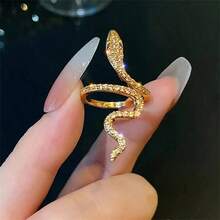 1pc Adjustable Y2K Elegance Snake Ring With Shiny Rhinestones - Perfect Accessory For Festivals, Parties And Everyday Glamour! - 樣式 1 - 查看 11
