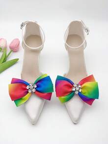 2pcs Minimalist Multicolor Bow Shoe Clips, Detachable Shoe Clips, Wedding Bride Party High Heels Shoe Clips