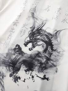 男士轻薄日式和服开衫 - 传统龙纹图案，七分袖，前开襟，宽松版型，涤纶面料 - 适合春、夏、秋季穿着，春夏外套 | 传统龙纹图案 | 梭织纹理，适合搭配浴衣，中国尺码，请仔细查看尺码指南 - 白色 - 查看 7