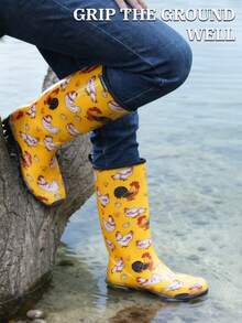 Girls' Cartoon Animal Print Waterproof Mid-Calf Rain Boots