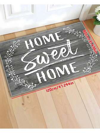 1pc "Home Sweet Home" Letter Print Doormat, Durable Non-Slip Polyester Carpet, Washable Rectangular Rug Suitable For Front Door, Living Room, Bedroom, Plush, Woven Home Decor