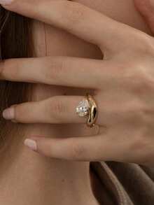 1pc 925 Sterling Silver Polished Teardrop Cubic Zirconia Ring, 2 Carat CZ Stone, Women's Style, Suitable For Balls, Gatherings And Parties - Elegant Jewelry Gift For Ladies - Smooth Teardrop Rhinestones - View 9