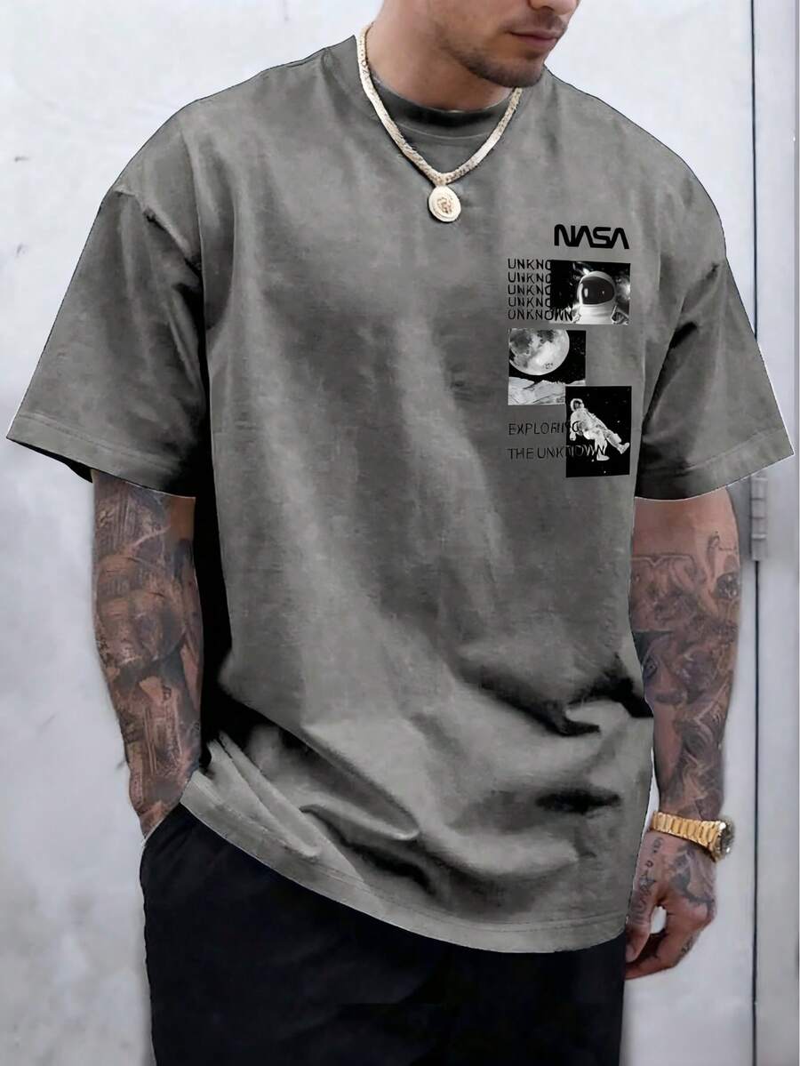 Diseño creativo de verano. Nueva llegada. Camiseta Astronaut para hombre. Con gráficos tipográficos, esta camiseta de manga corta a la última moda ofrece un estilo versátil para múltiples ocasiones - Gris - Ver 1