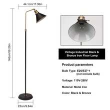 HonoDing Black Industrial-Style Floor Lamp ,58''Adjustable Head Vintage Metal Standing,Net Red Creative Floor Lamp,E26 Bulb Base,Suitable For Bedroom, Living Room, Office, Studio Floor Lamp,No Bulb - 美規A型插(110-127V) - 查看 3