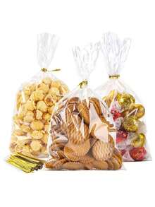 100/50pcs/Gift Bags With Ribbon Ties Transparent Gift Bags Candy, Cookie, And Party Gift Packaging Bags - Multicolor - View 5