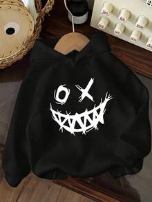 Tween Boy Graphic Print Fleece Lined Pullover Sweatshirt Sweatshirt, Warm & Comfortable For Autumn/Winter - Black - View 2