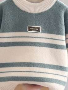 Young BoyStriped Knit Crew Neck Pullover Sweater, New Autumn/Winter Collection - Green - View 4