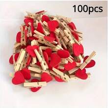 100pcs Wooden Heart Shaped Clips, Mini Photo, Postcard And Decoration Clothespins, Love Clips, Suitable For Wedding, Party And Home Stationery Decoration - Multicolor - View 2