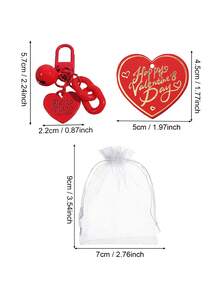 12/3pcs/Set Red Heart Bell Pendant & Gold Foil Heart Card Gift Set, Valentine's Day Gift Set, Women's Party Gift Set, Pink Theme Party Gift Set, Small Gift For Friends, Suitable For Valentine's Day, Women's Party, Pink Theme Party, Souvenirs, Gift Set - Multicolor - View 7