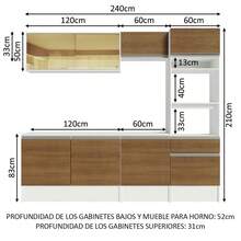 Cocina Integral Completa Modular Madesa Diamante 240cm Color Blanco/marrón - Blanco y Marrón - Ver 4