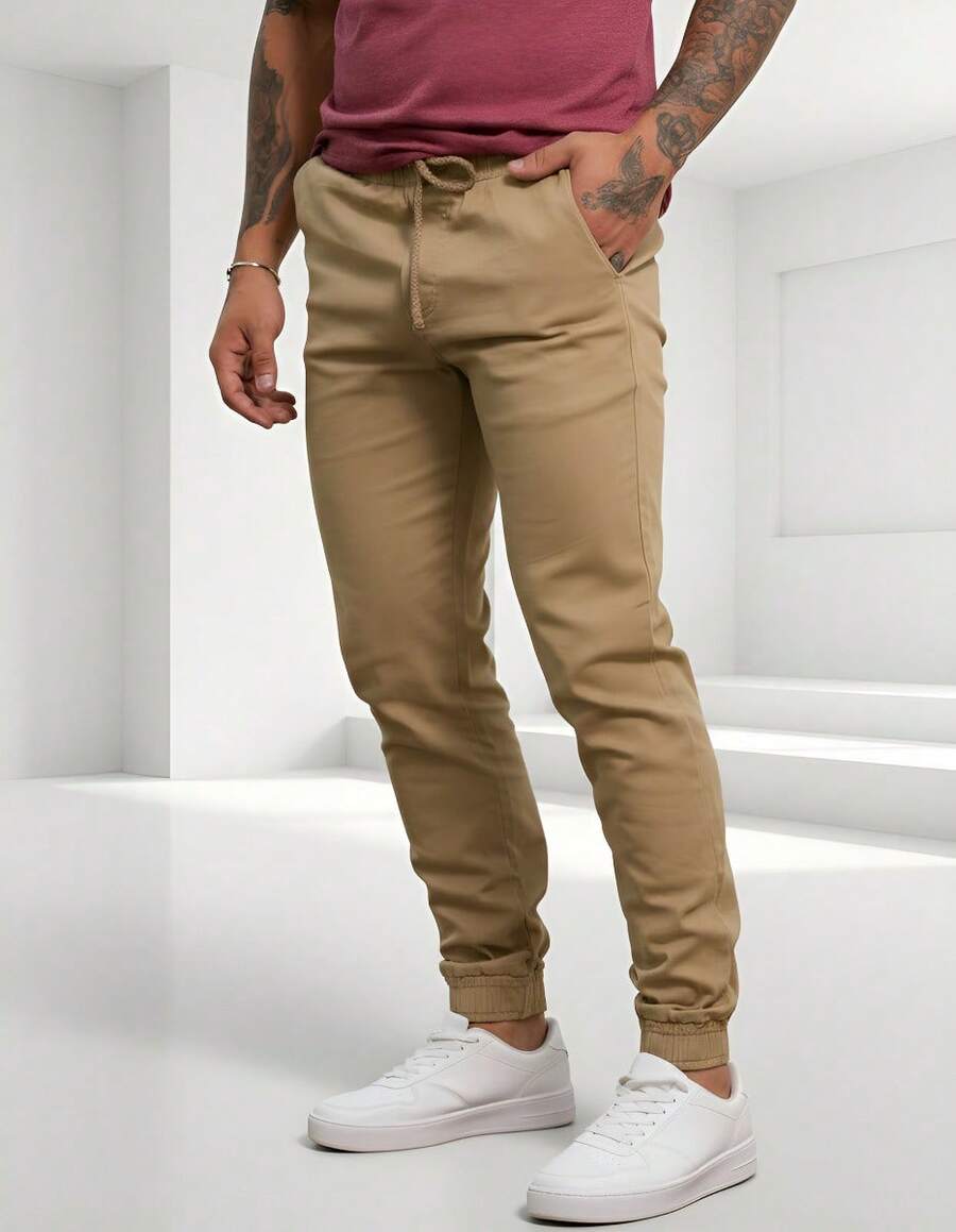 Men's Jogger Pants, Denim Twill With Elastic Cuffs, Camouflage Print - Màu be - Xem 1