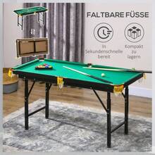 SPORTNOW Billiard Table, Foldable, Height Adjustable, Including Triangle/2 Cues/16 Balls, Green On Place