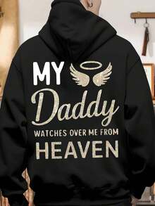 My Daddy Watches Over Me From Heaven Hoodie Angel Wings Design Black Sweatshirt For Men Women Unisex Memorial Gift Dad Remembrance Apparel - 黑色 - 查看 1