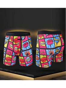 5-Pack Plus Men's Patterned Panties - Breathable, Quick Dry, Elastic Swimming Pants With Fun Graffiti Designs For Beaches And Sports - Mixed Color - View 3