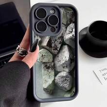Cubierta de teléfono con borde negro diseño de piedras naturales y textura mineral para uso diario y estilo minimalista - Blanco - Ver 1