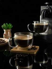 2pcs Minimalist Lightweight Double-Layer Insulated Glass Coffee Mugs, Transparent With Portable Handle, Suitable For Cappuccino, Latte, Tea, Hot & Cold Beverages - Transparent - View 13