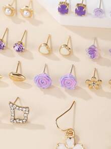 1 Bộ 30 Đôi Hoa Tai Ngọc Trai Trái Tim Pha Lê Ngọc Trai Giả Thời Trang Đơn Giản & Thanh Lịch Dành Cho Nữ - Nhiều màu - Xem 6