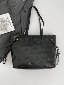 时尚纹理大容量手提包，2025秋季新款休闲女士单肩包 - 黑色 - 查看 6