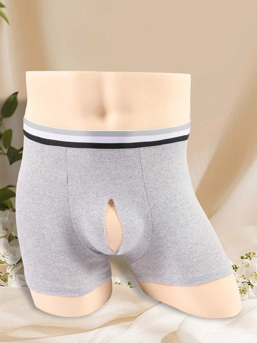 男士黑色性感透气舒适前裆镂空内裤情人节礼物情侣游戏内裤性感内衣 - 灰色 - 查看 1