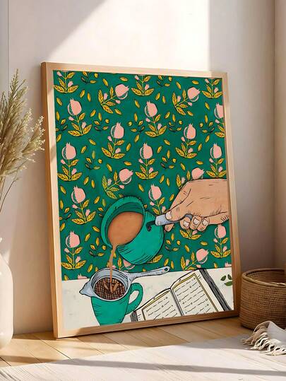 1pc Coffee Desi Pakistani Chai Wall Art Print, Tea Pot, Coffee Lover Artwork, Green Painting, Kitchen Decor, Afghan Tea, Moody Modern Flowers In Vase,Botanical Floral Wall Art, Bedroom Decor, Living Room Decor, Office Decor, Dormitory Decor, Wall Arts, Wall Decor, Home Decor, Room Decor, Canvas Wall Art, Posters, Wall Art With Frame, Optional Frame