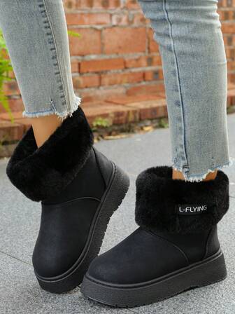 Women's Winter New Fashion Versatile Thick Sole Snow Boots, Slip-On Ankle Boots, Student Warm Boots, Comfortable Platform Boots,Fur Boots