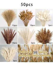 25/50/100/130/150/200 piezas Decoración de juncos secos, ramo de flores secas, para boda, hogar, centro de mesa, hogar moderno, sala de estar occidental, oficina y decoración bohemia, hierba pampa esponjosa, hierba alta, decoración de plumas naturales, adecuado para boda, mesa del hogar, decoración de fiesta de granja, regalo del Día de la Madre, relleno de canasta de Pascua