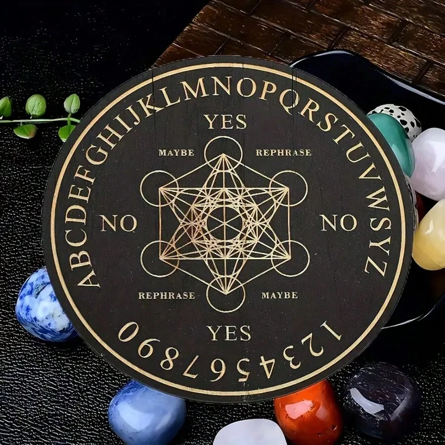 1 pieza Plato decorativo hexagonal con estrella impresa en 2D, soporte de exhibición de cristal de cuarzo, tablero de adivinación de madera para juegos de fiesta