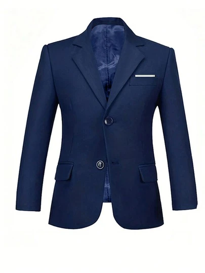 1pc Boys' Formal Blazer Jacket, Elegant High-End Suit Coat, Suitable For Birthday, Christmas, Wedding, Navy Blue, Size 4-14 Years
