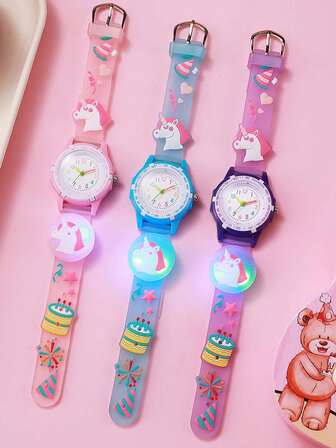 1pc/Set Creative Casual Cartoon Cute Lively Party Unicorn Silicone Quartz Watch, Carefully Selected For Teenagers, Year-End Promotion, Online Exclusive