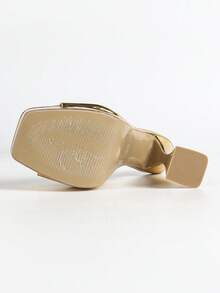Sandalias de tacón alto con plataforma y decoración de strass, modelo de pasarela, cómodas, para atuendos de primavera y verano - Dorado - Ver 3