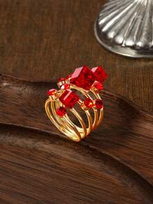 Glisma Rhinestone Decor Wrap Ring - Red - View 1